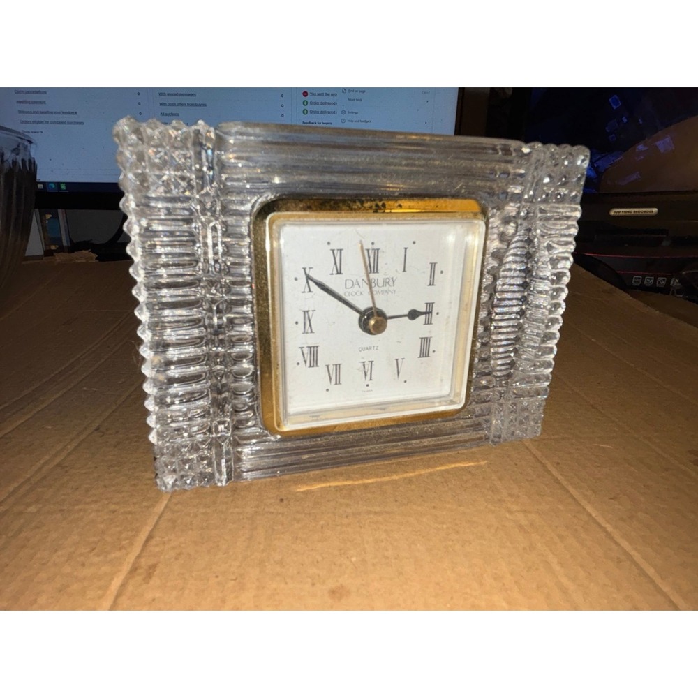 Danbury Company Crystal Desk Clock Block Clear, works Need A New Battery